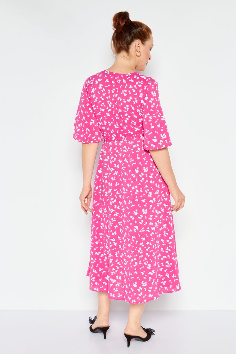 French Connection فستان ماكسي مطبوع بالكامل للنساء، وردي - Image 4